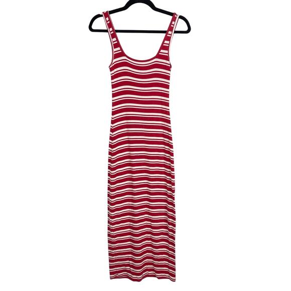 Summersalt XSmall XS Red White Striped Ribbed Square Neck Midi Dress Modal Tank - Picture 1 of 10